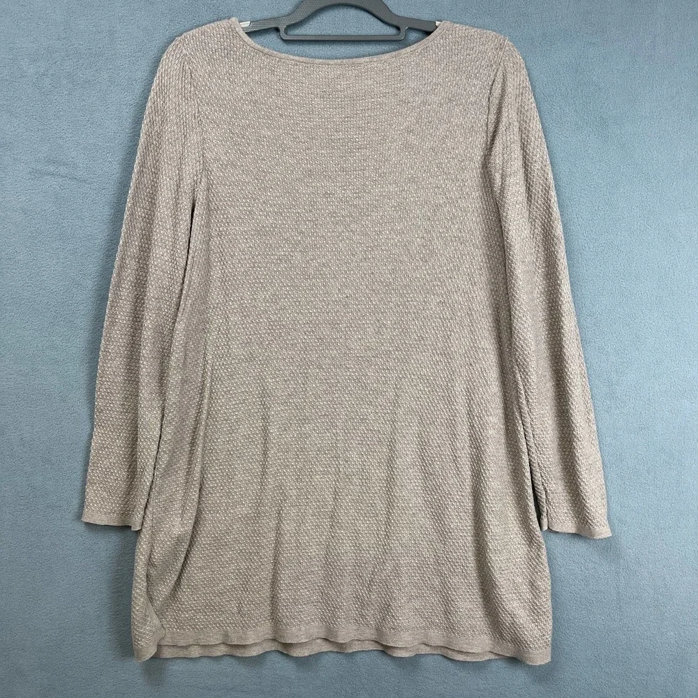 J Jill Sweater Womens 1X Oatmeal Beige Thermal Knit Tunic Length Cozy Fall Basic - Picture 4 of 10
